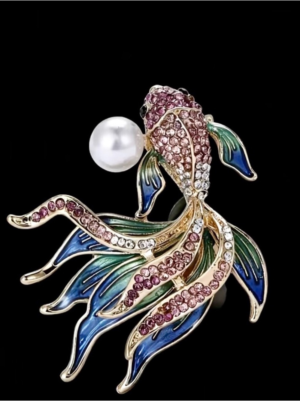 Elegant Multicolor Koi Fish Brooch with Pearl Accent